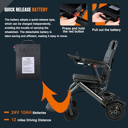 Ultra Lightweight Foldable Electric Wheelchair for Adults, 13 kg Portable Power Chair, 360° Joystick Control