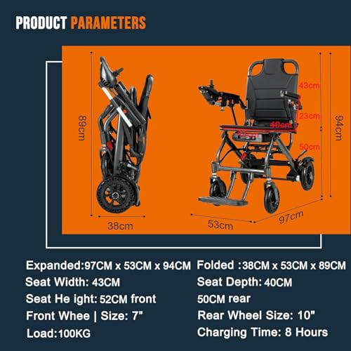 Ultra Lightweight Foldable Electric Wheelchair for Adults, 13 kg Portable Power Chair, 360° Joystick Control