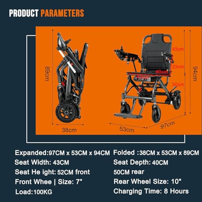 Ultra Lightweight Foldable Electric Wheelchair for Adults, 13 kg Portable Power Chair, 360° Joystick Control