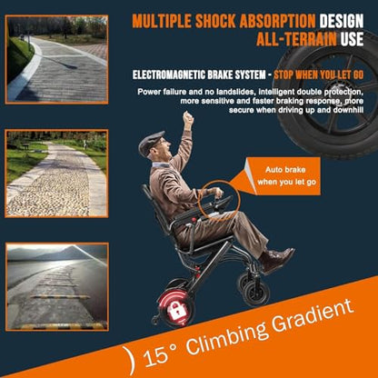 Ultra Lightweight Foldable Electric Wheelchair for Adults, 13 kg Portable Power Chair, 360° Joystick Control