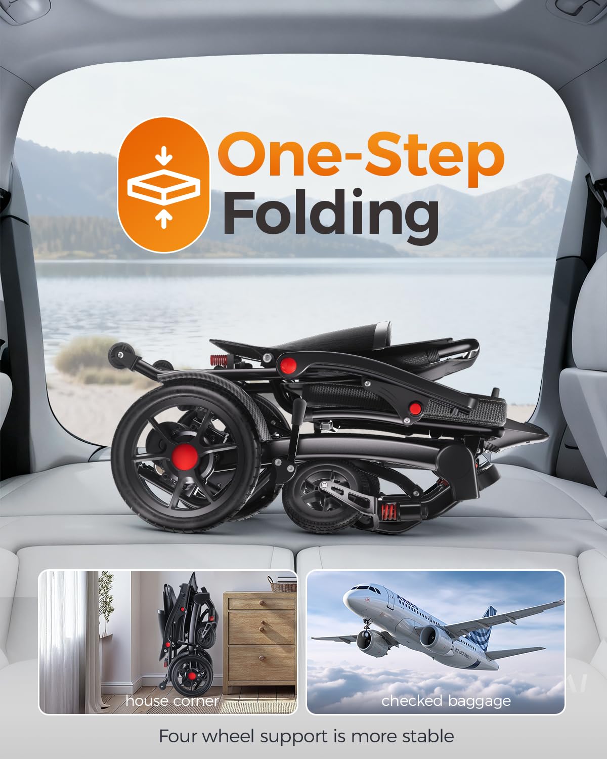 Ultra Lightweight Foldable Electric Wheelchair for Adults, 39 lb Portable Power Chair, 360° Joystick Control