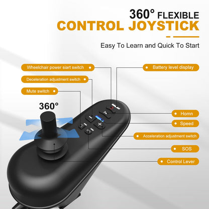 Foldable Electric Wheelchair for Adults, Lightweight Power Chair, Dual Motor Drive, 15 Mile Range, 360° Joystick Control
