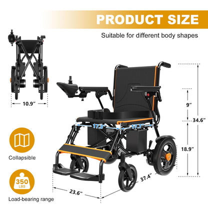 Foldable Electric Wheelchair for Adults, Lightweight Power Chair, Dual Motor Drive, 15 Mile Range, 360° Joystick Control